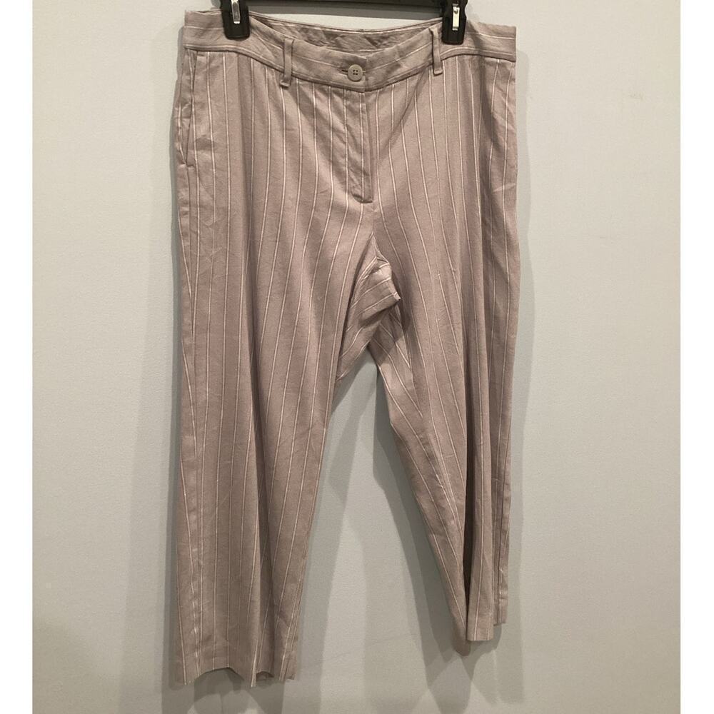 J. Jill Womens Linen Blend Stretch Pants 12P Gray Pinstripe Work Transitional